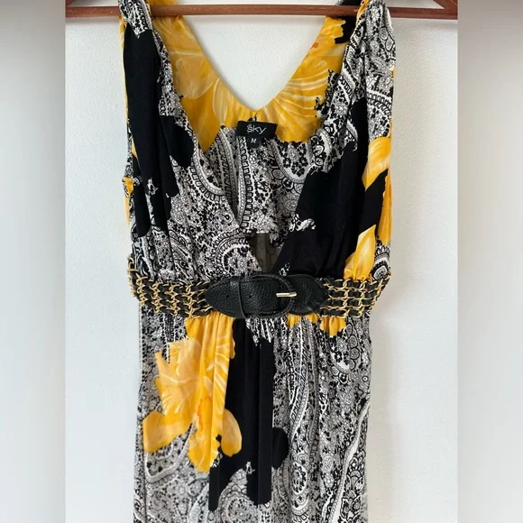 Sky Paisley Silk Sleeveless Dress with V-neckline and Empire Waist Size M - Picture 13 of 15